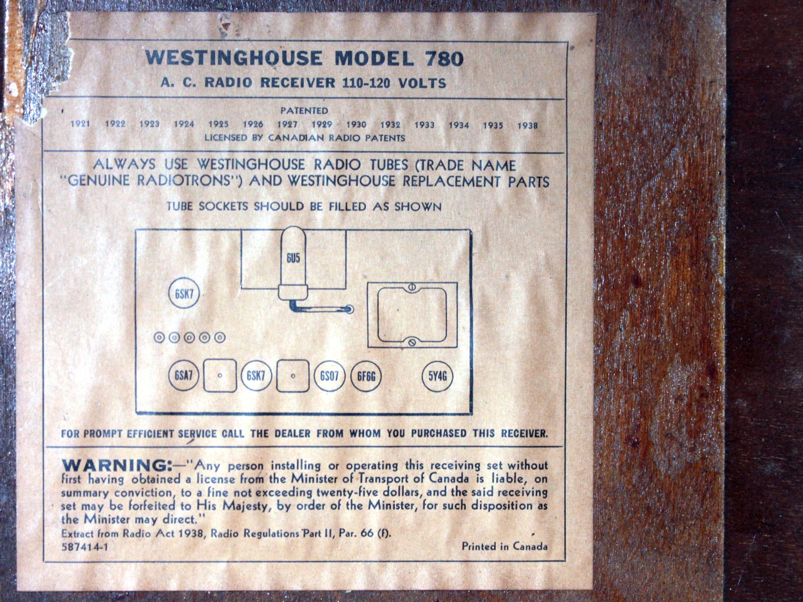1939 Westinghouse 780-X 